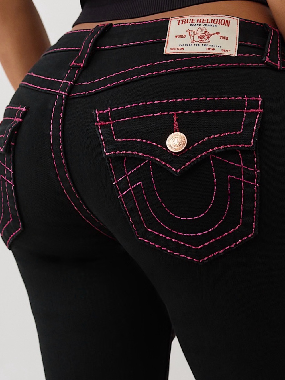 True Religion Black Skinny Jeans with Pink Contrast Stitching Billie Big T